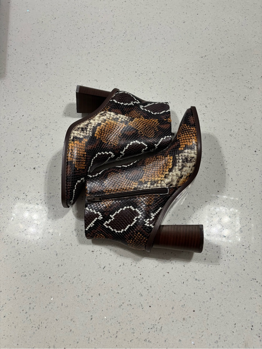 Women’s Snake-Print Ankle Booties in Brown and Cream Size 9 m upper cow leather